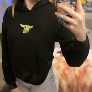 Black Hoodie with Green Baby Yoda Design